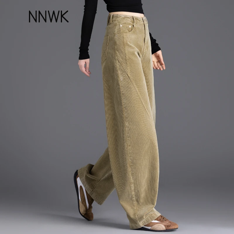 老钱风卡其色裤子灯芯绒休闲裤女2025新款复古条绒裤小个子弯刀裤