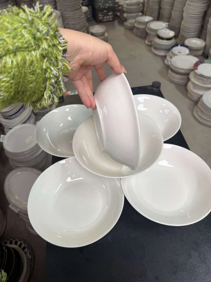 【微瑕8寸超深汤碗3个】高骨瓷纯白餐具家用商用工厂价