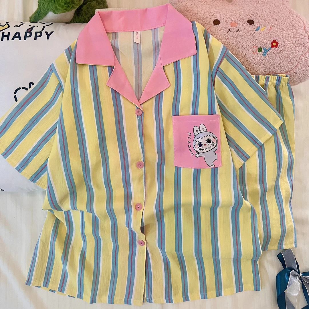 短袖短裤睡衣女夏季卡通可爱外出2025年新夏款宽松家居服套装