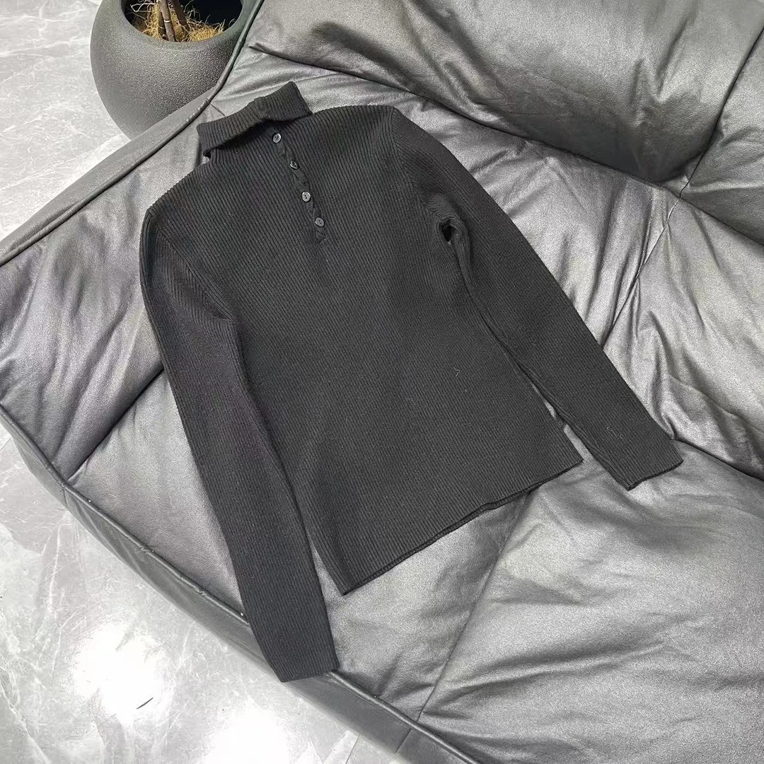 【晨浠定制】新款时尚百搭多扣高领针织上衣1718