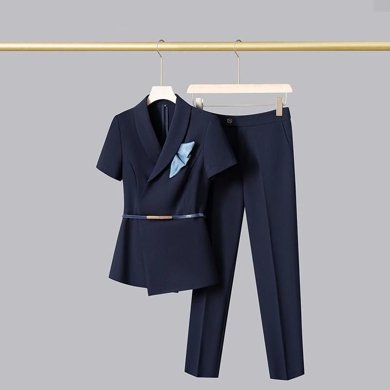 职业西装套装女夏季爆款短袖气质酒店前台工装美容院珠宝店工作服