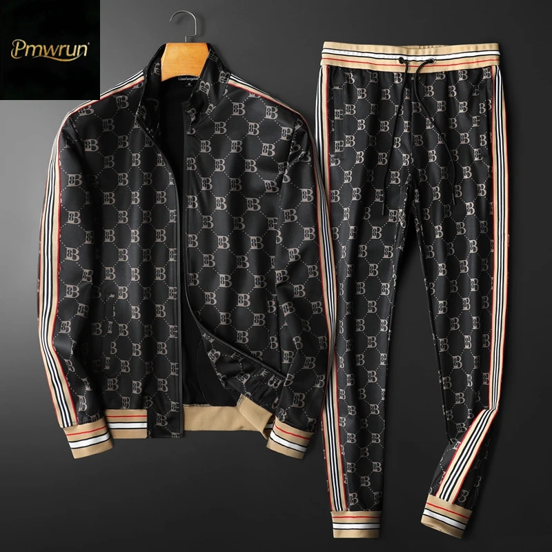 设计感时尚男士欧洲站字母刺绣秋季新款高品质百搭运动夹克套装