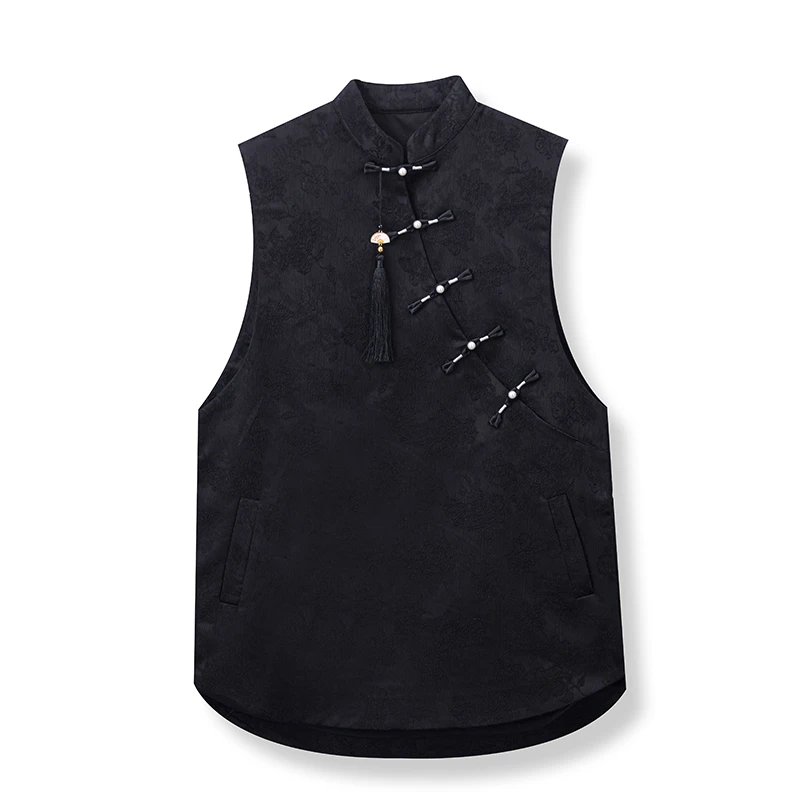 A F2672 新中式提花盘扣流苏吊坠马甲