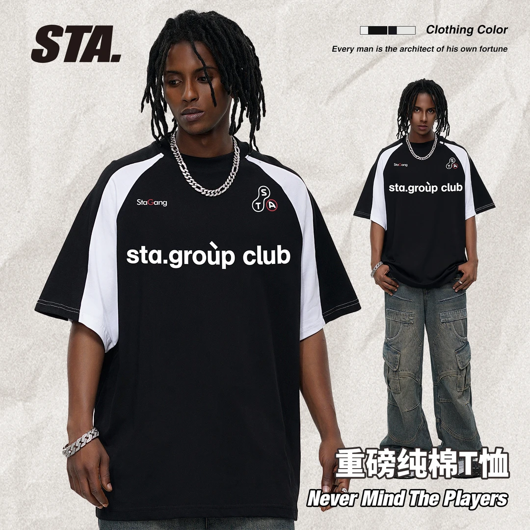 STA国潮280克重重磅复古街头纯棉圆领夏季半袖男短袖t恤