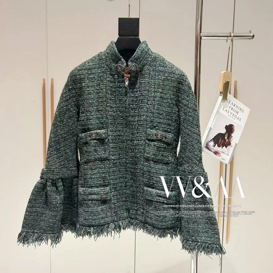 VV&AA 眠于春秋 新款粗花编织立领拉链短款小香风外套 LJ3894