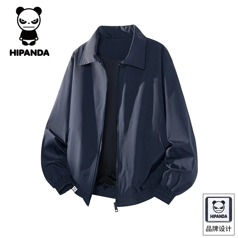 Hi Panda你好熊猫秋季翻领夹克男士2025新款潮流宽松百搭休闲外套