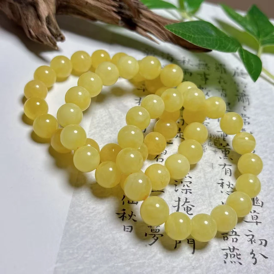 《铁头老猪》JA008天然蜜蜡鸡油黄圆珠素圈手串约11mm多样性发其一