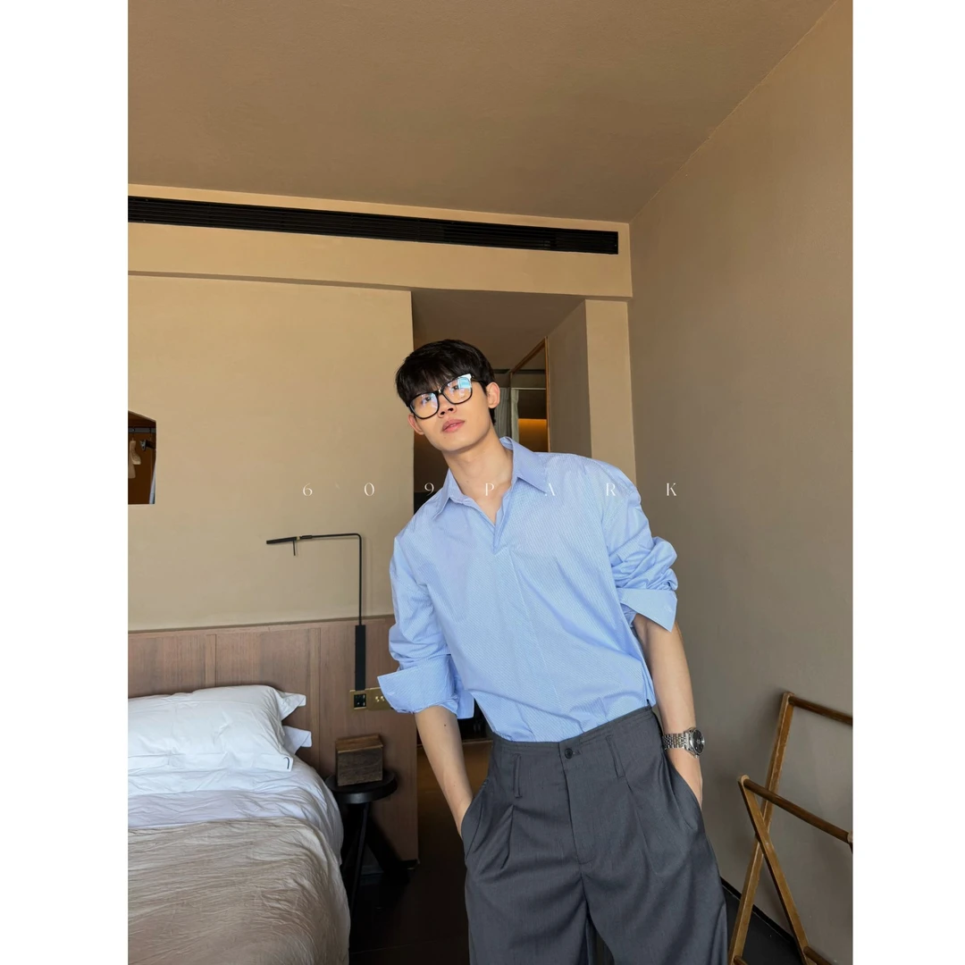 609PARK简约之力套头翻领条纹百搭衬衫81006