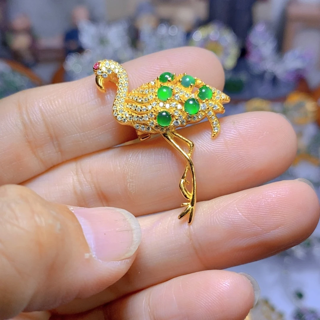 翡翠耳钉银S925镶嵌天然翡翠