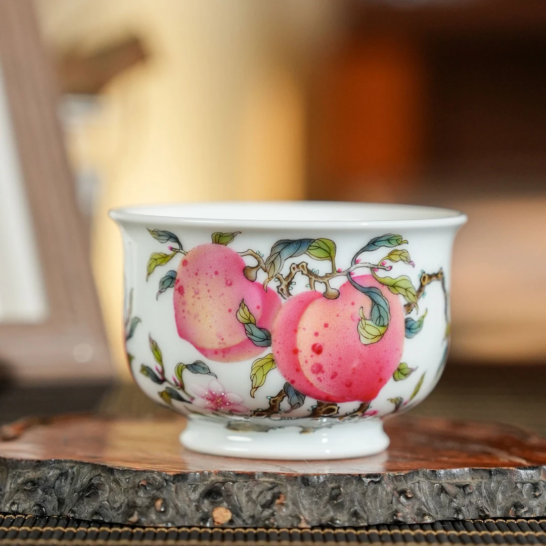 【墨舍名窑】宝蕴阁五桃小炉式杯byg2) 景德镇陶瓷纯手工主人杯手绘