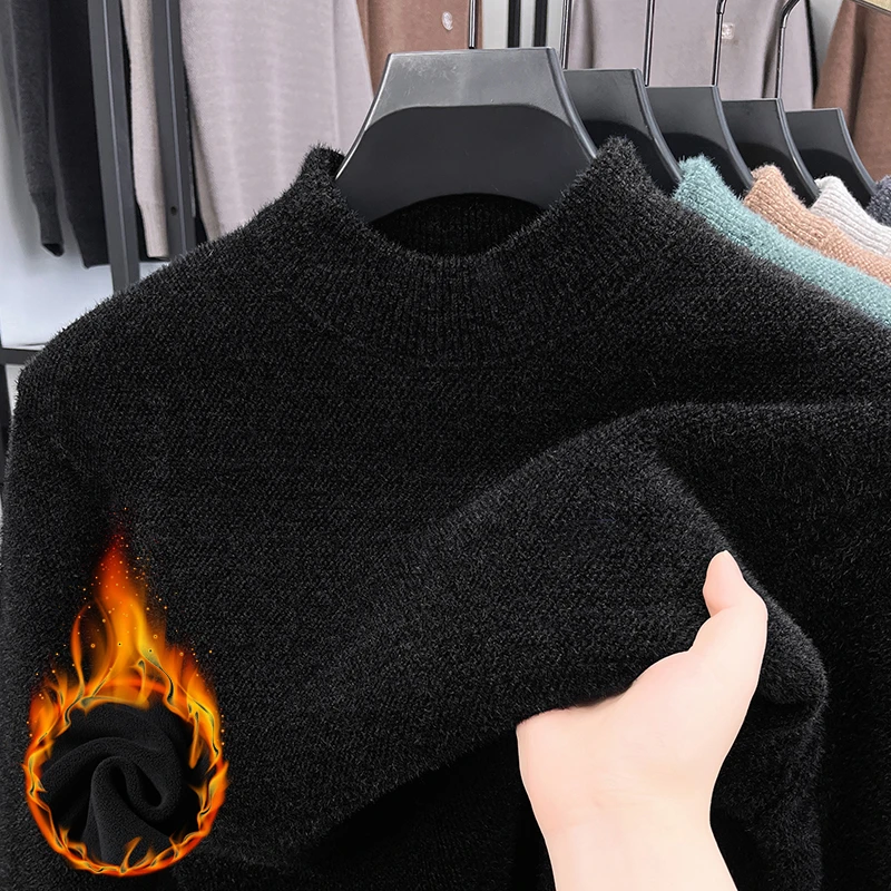 【重磅加厚】男士毛衣冬宽松型加绒加厚款修身型中老年半高领打底衫