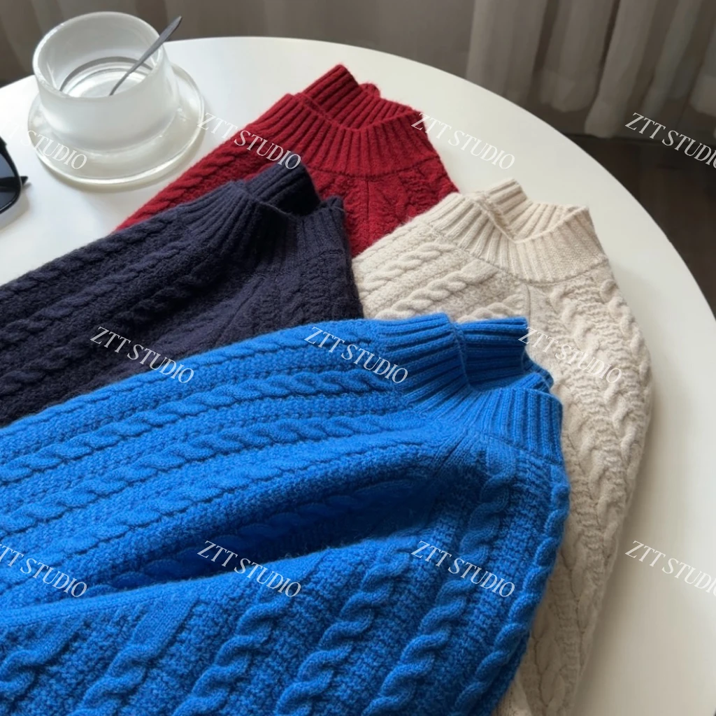 【ZTT】绞花毛衣女宽松套头休闲风纯色极简风圆领厚款韩版针织衫