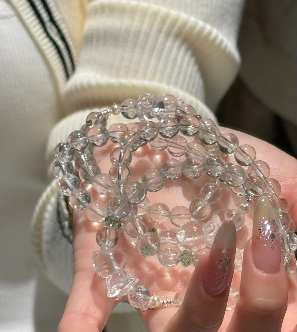 M03《满杯清水》高透绿水晶925银手串