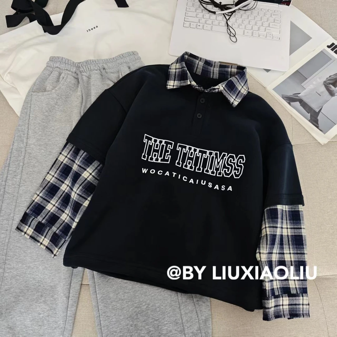 杭州六小六正版BY LIUXIAOLIU秋冬季儿童加绒假两件卫衣17803