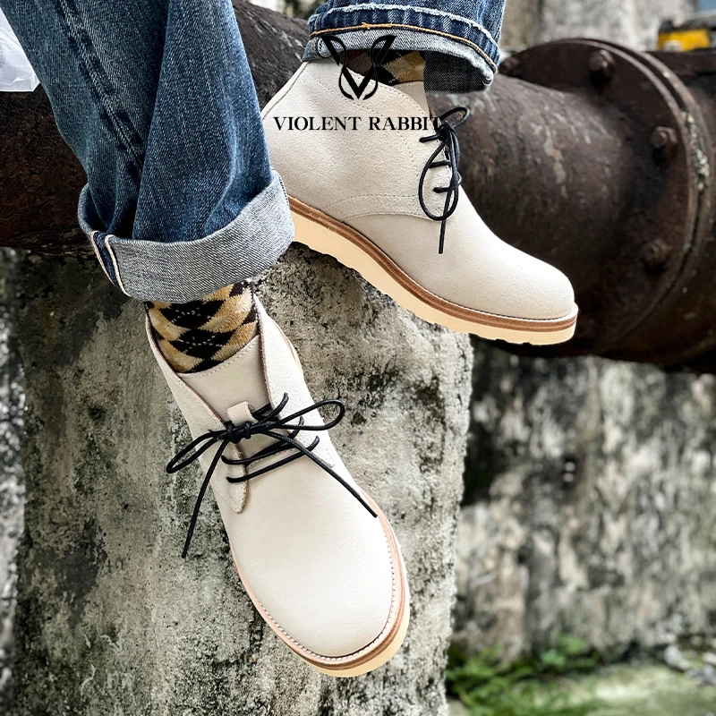 VR兔爷牛灰白反绒沙漠靴男短靴Desert Boots透气舒适皮靴厚底鞋子
