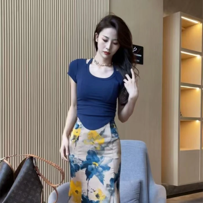 U摆绑带显瘦短袖T恤-0241