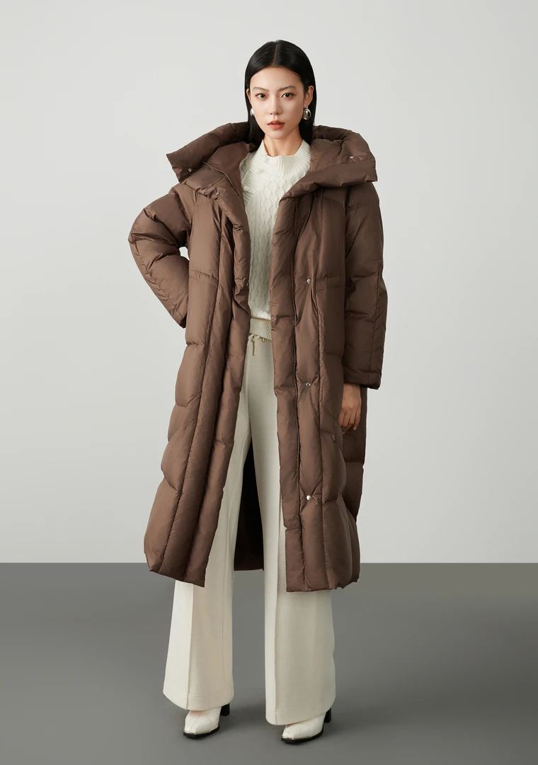 【210-246充绒量】中长款冬季厚款连帽女士宽松长款时尚冬90白鸭绒