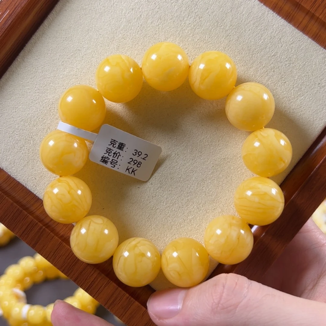 裸石蜜蜡未镶嵌17.4mm焦皮同料奶橘圆珠kk