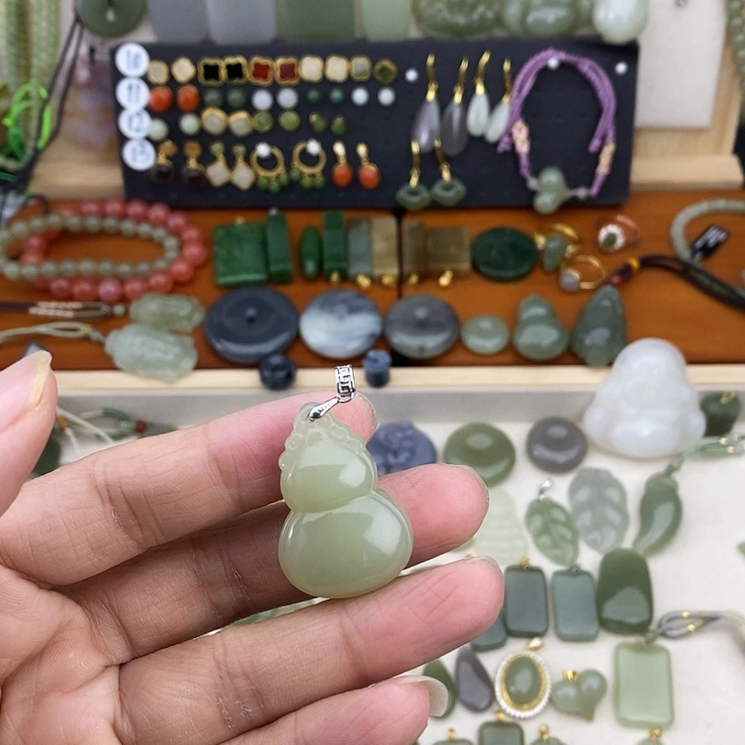 和田玉银S925镶嵌吊坠(不含链)