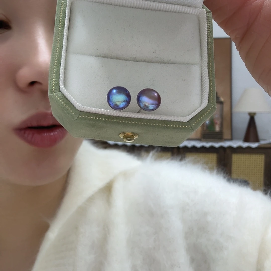 颈饰淡水珍珠银S925镶嵌耳钉