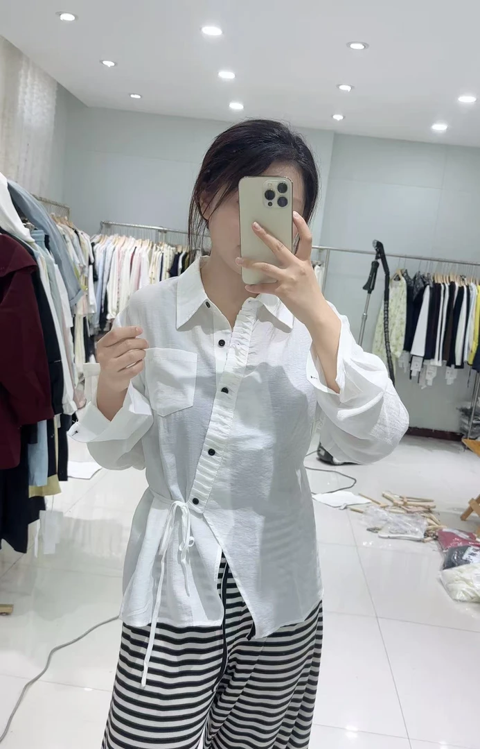 【李姑娘专属】8603法式不规则翻领绑带收腰上衣