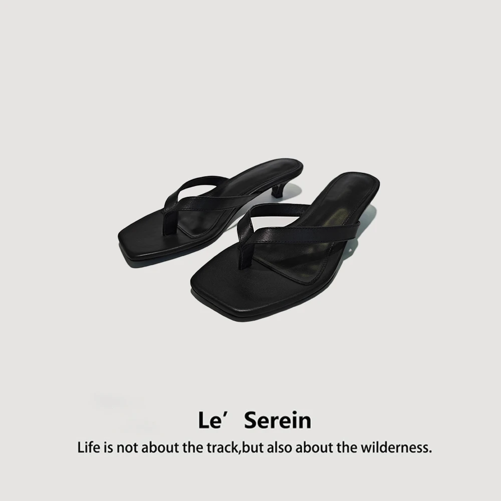 Le' Serein【月悟】休闲百搭女士皮革方头人字拖