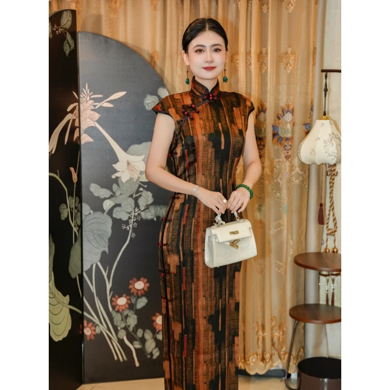 娜娜专属【梦回大唐】靓影儿原创桑蚕丝香云纱复古经典气质长旗袍