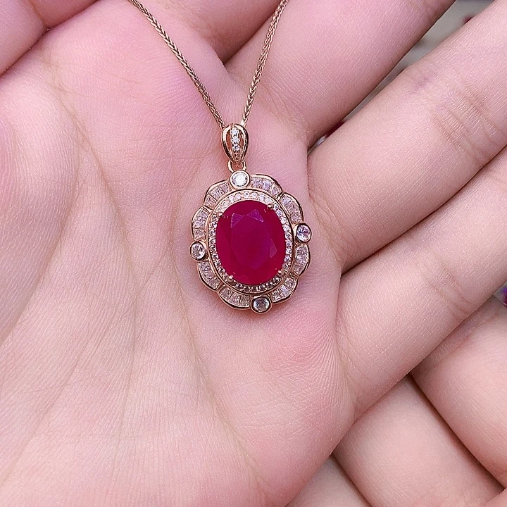 银S925镶嵌红宝石颈饰