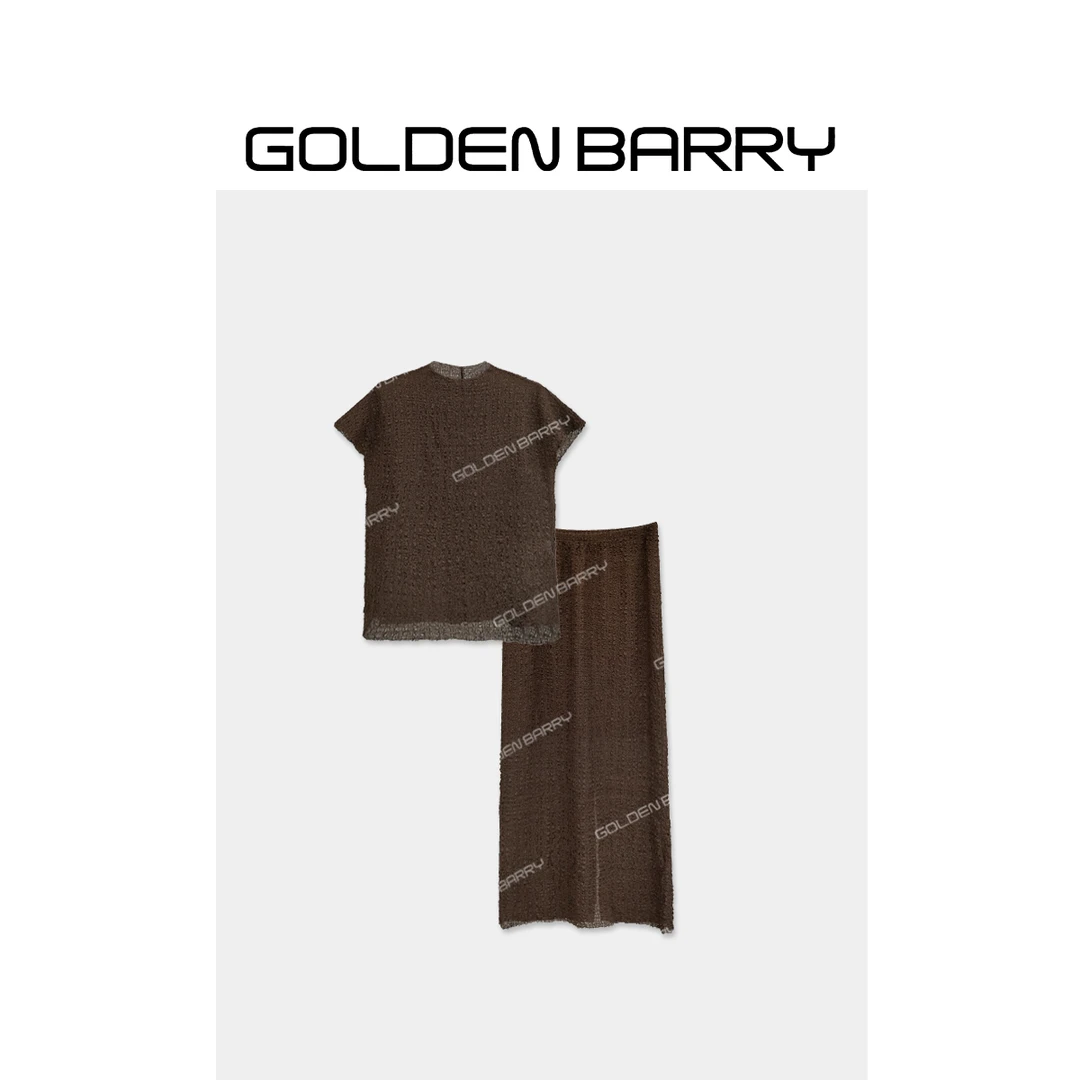 GOLDENBARRY|204020/310137时尚百搭弹力短袖半裙套装