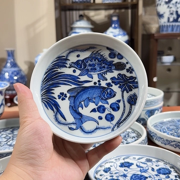 陶摆件宇泽堂鱼藻小壶承杯托