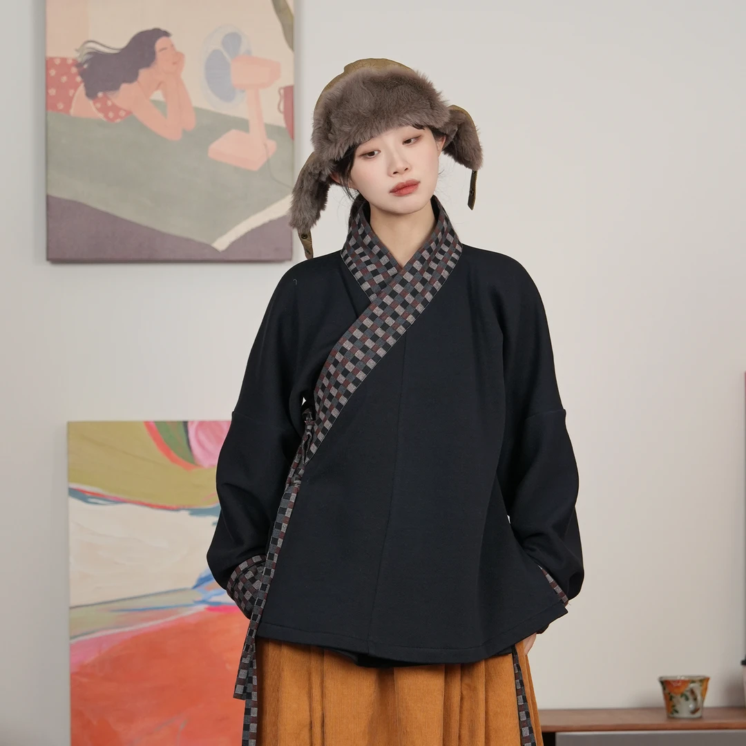 谜阿凰【炽夜行热岩绒大襟衫】明制汉服上衣交领冬季日常保暖松弛感