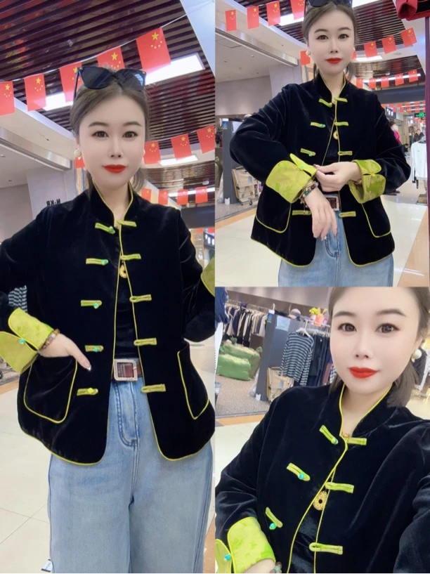 927-1早春新款新中式国风复古盘扣撞色两面穿时尚减龄上衣外套