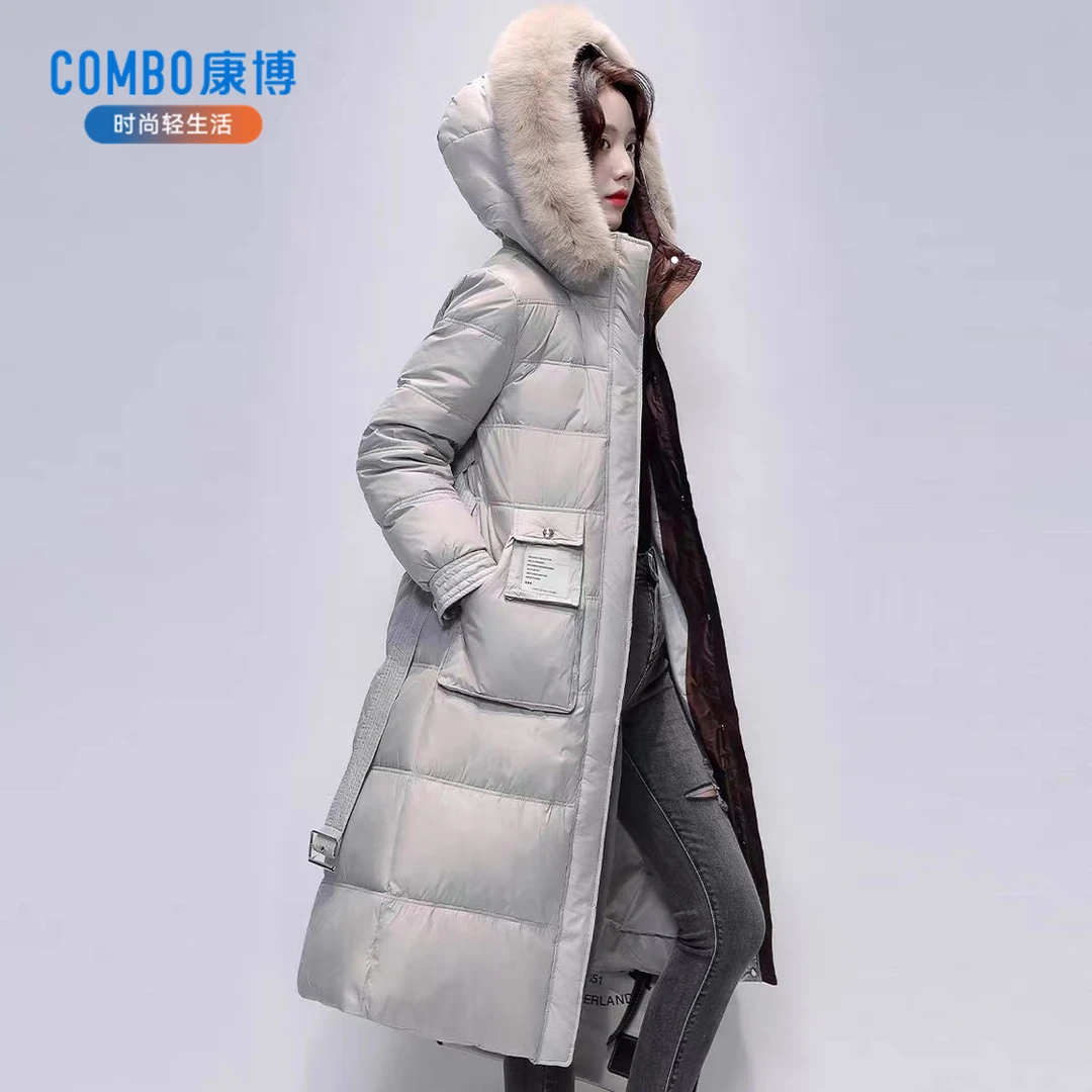 中长款羽绒服女款爆款时尚气质大毛领收腰加厚外套3133