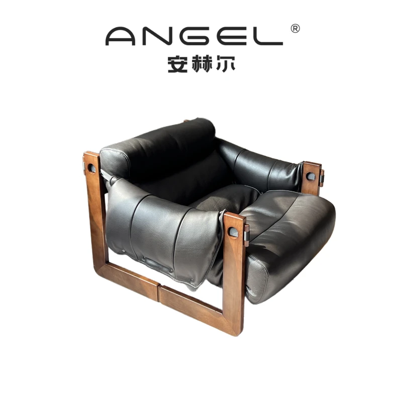 泽西岛单人休闲椅中古风沙发设计师款客厅阳台懒人沙发椅实木框架