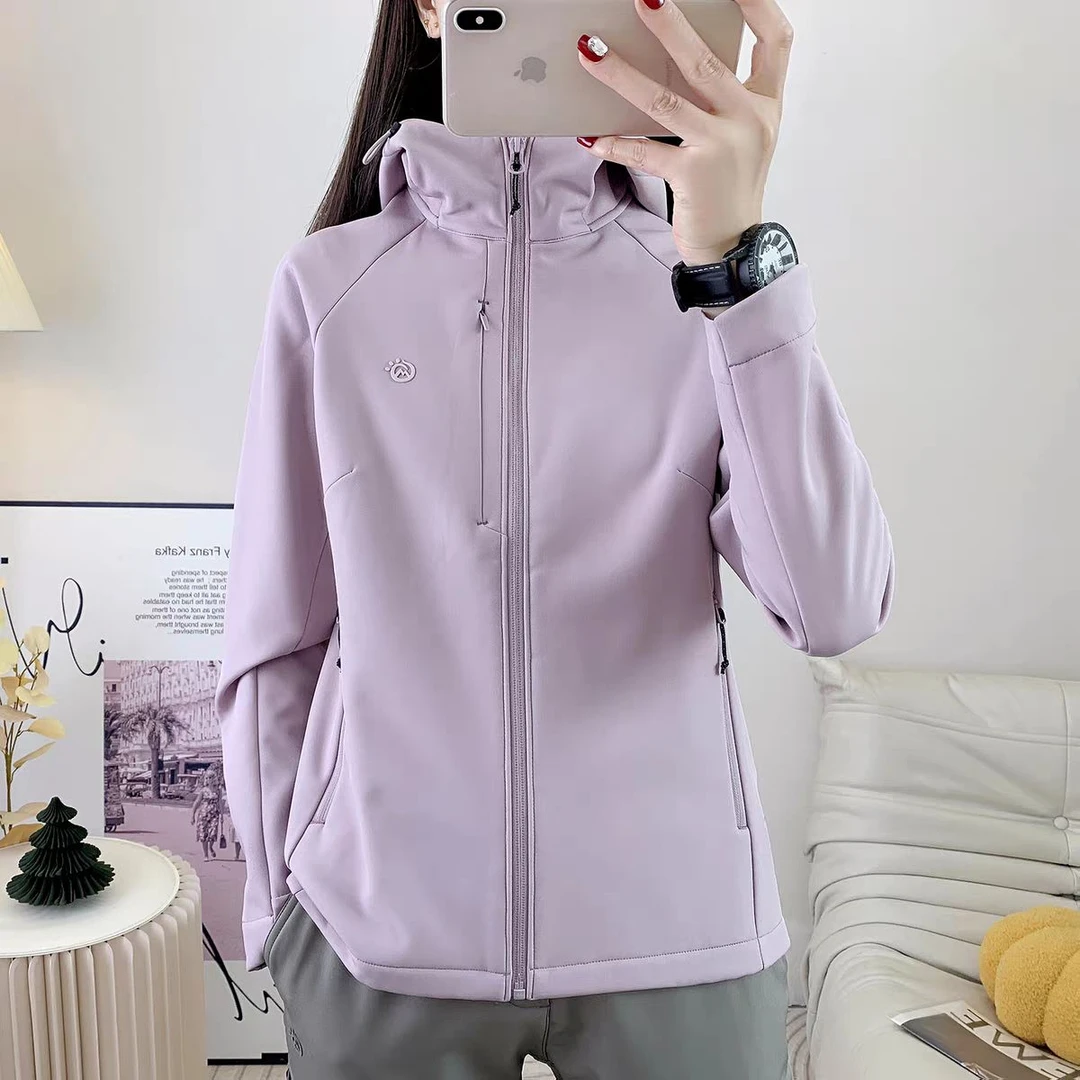 探拓软壳冲锋衣女秋冬防风防水开衫上衣户外运动徒步登山服外套