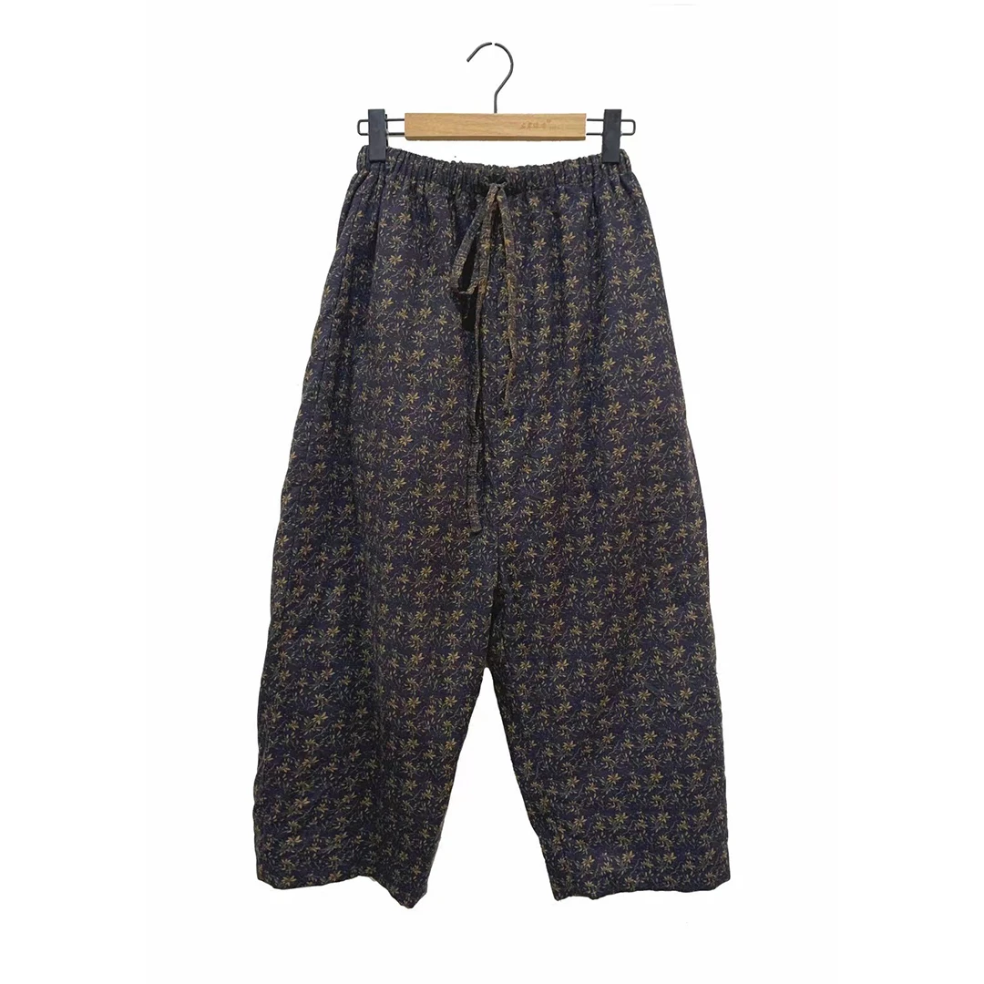 左岸迷香 Z24FW3020布衣分享原创秋冬复古棉麻碎花夹棉休闲裤长裤