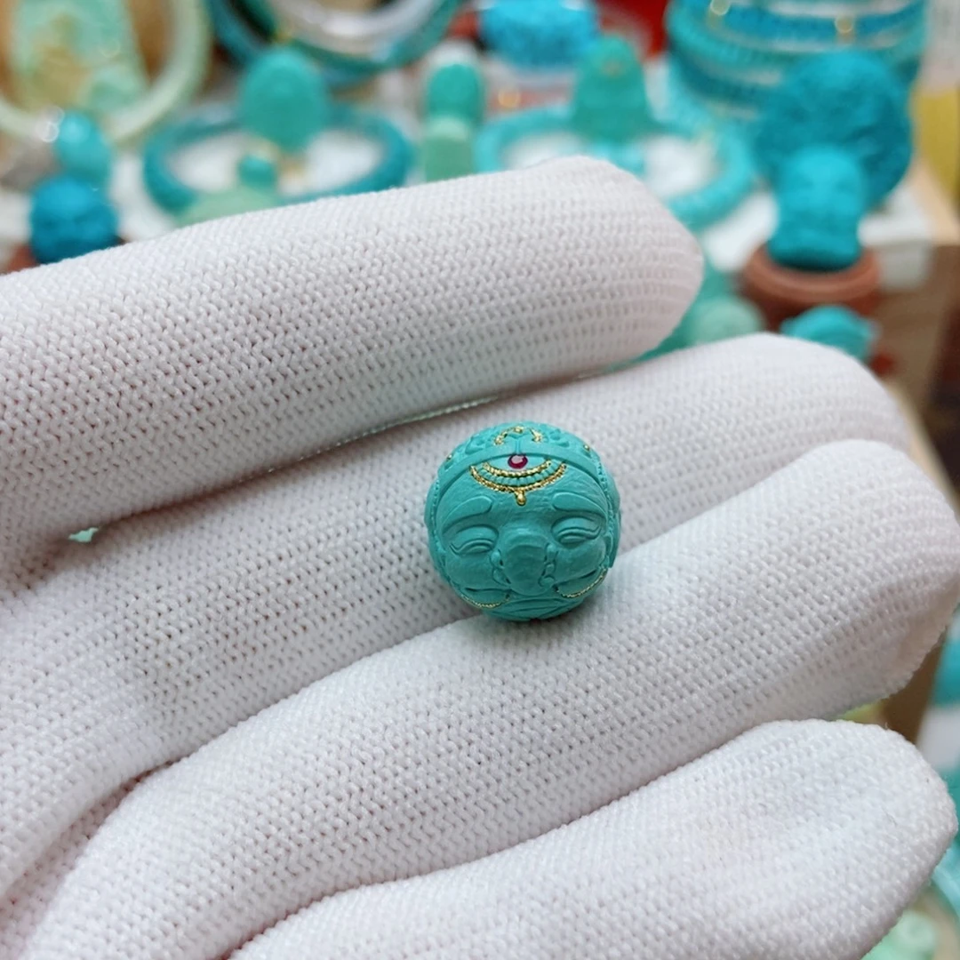 绿松石未镶嵌象神圆珠14.3mm