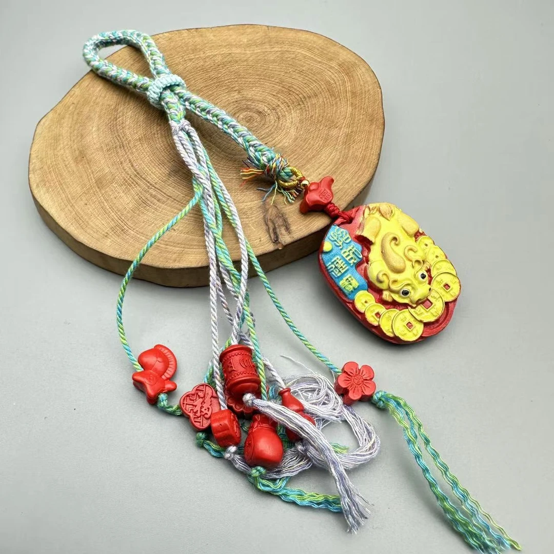 含辰砂工艺品HC185-红色彩绘雕刻件车挂包挂件