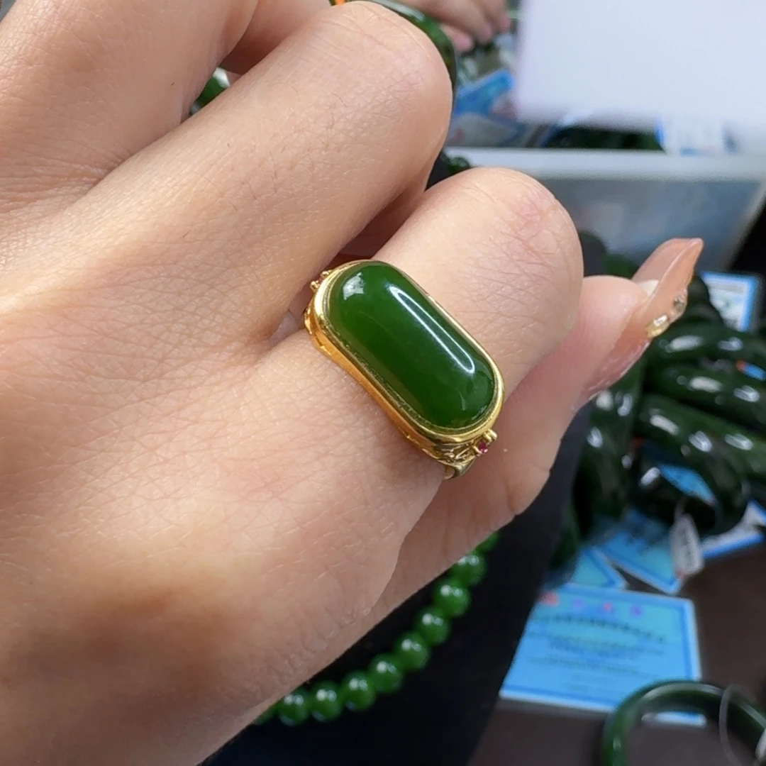 和田玉（碧玉）戒指银S925镶嵌