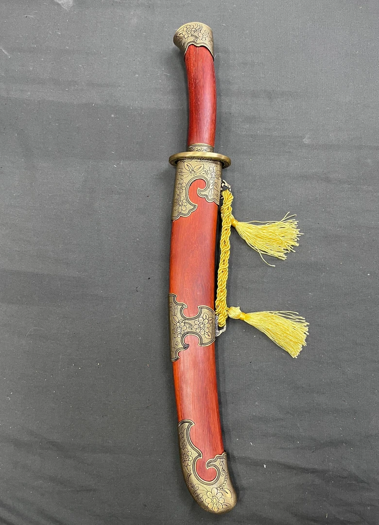 【金刀牡丹】一体龙骨锰钢红木鞘锌合金装具龙泉冷兵器已备案未开刃