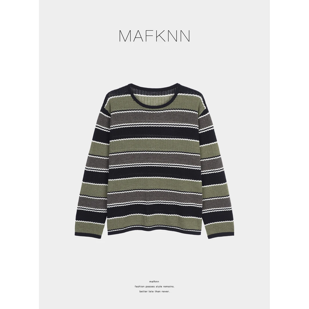 MAFKNN/玛肯时尚休闲简约舒适圆领条纹毛衣MK13012