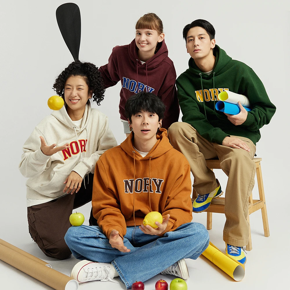 NGOARMY(NORYBRAND) 绒感莫兰迪色Logo连帽卫衣 简约多色长袖上衣