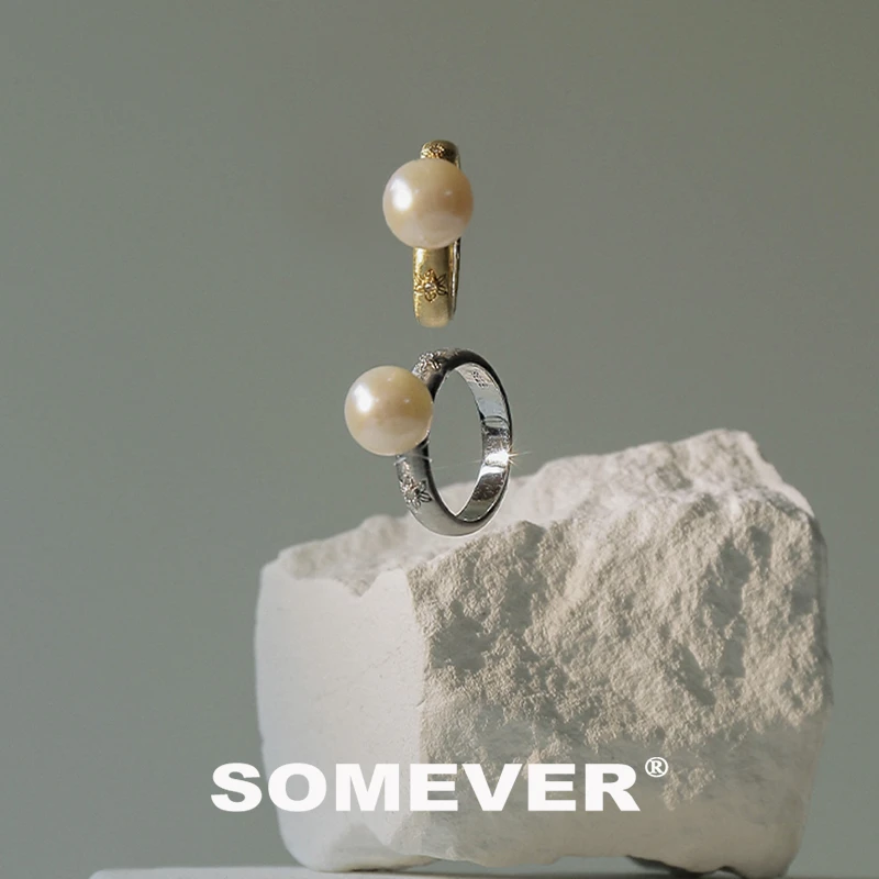SOMEVER高级感大点位天然淡水珍珠戒指925银