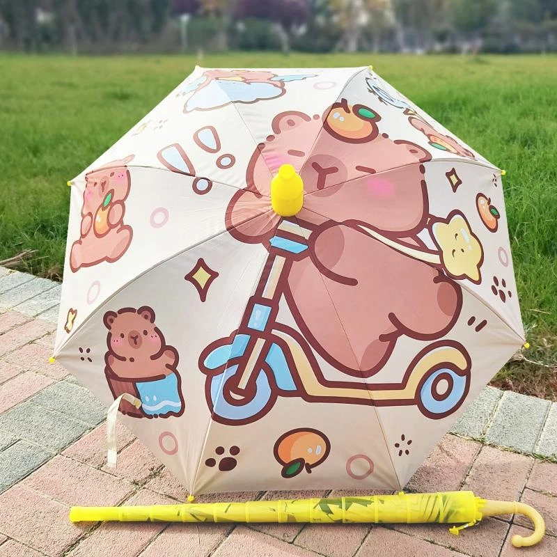 卡皮巴拉儿童雨伞女孩幼儿园小学生防晒遮雨两用卡通防水套黑胶伞