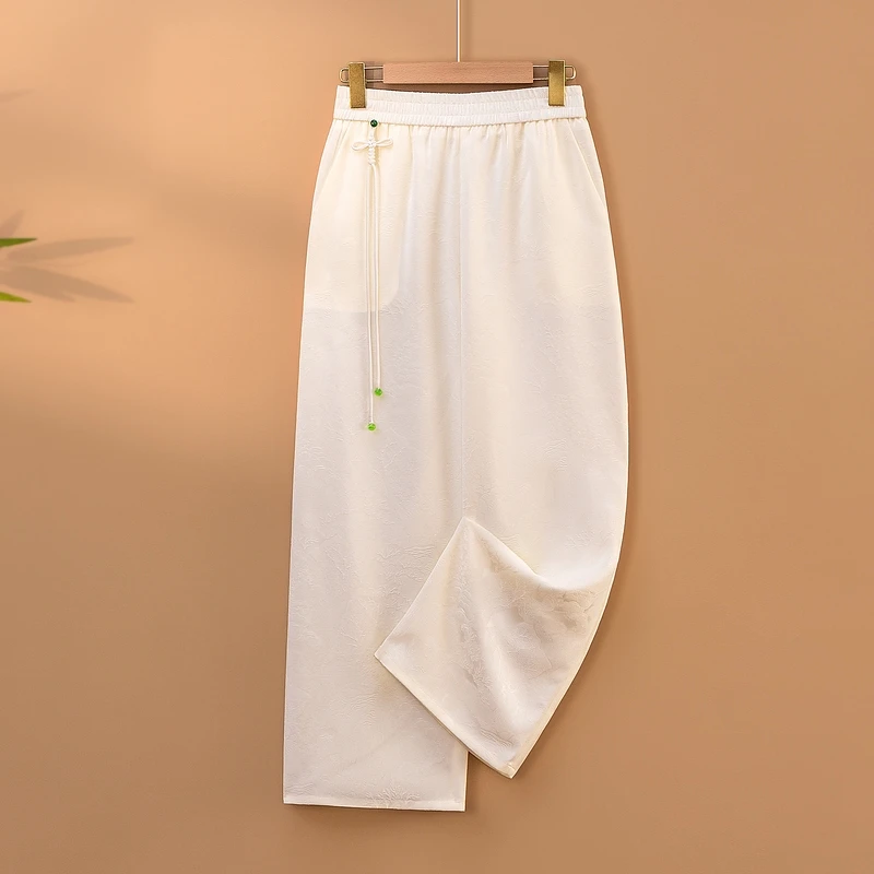 【韵瑶】2025新款春季新中式休闲裤女宽松直筒长裤国风提花裤子女款