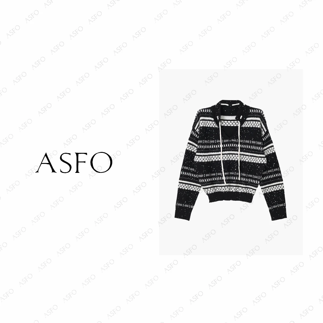 【AS星空顶】25新抽绳V领珠片纱双色交织休闲毛衫AS25QZZ00499
