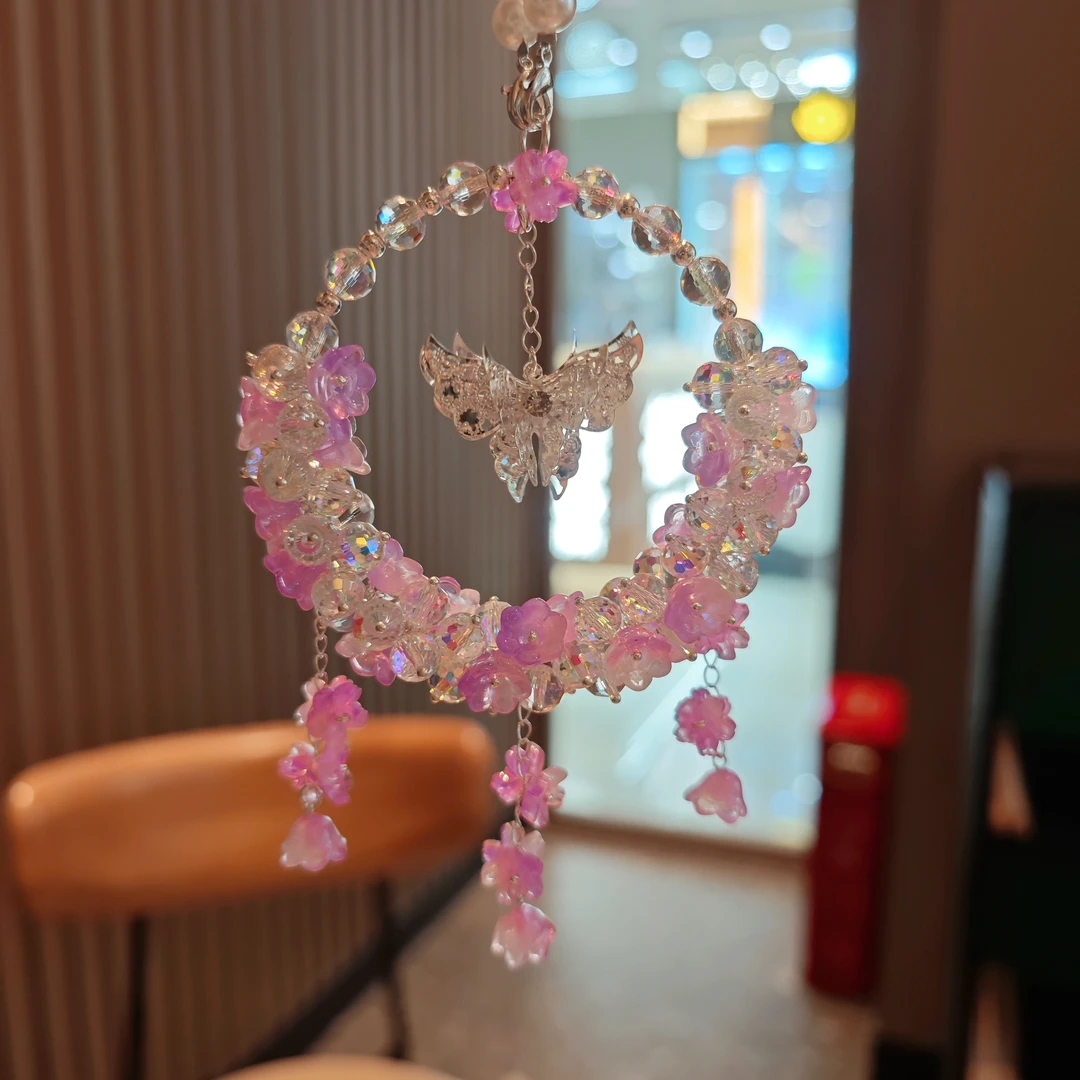 手工DIY铃兰花晶晶重工小车挂