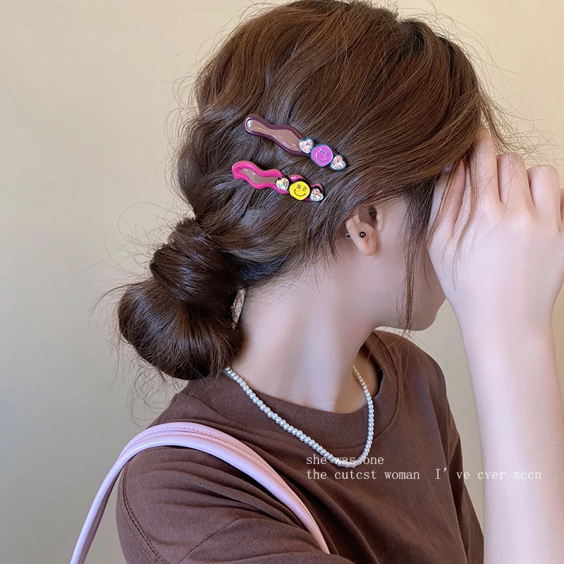 彩色笑脸波浪发夹女侧边夹子一字刘海夹高端发卡2025新款前额发饰