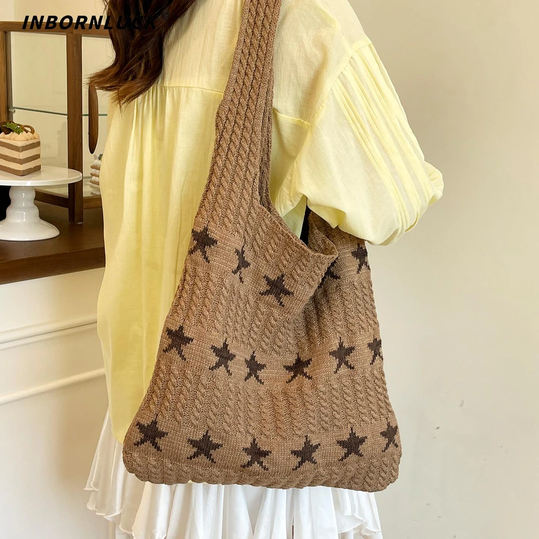 慵懒风针织托特包包女式2025新款时尚个性洋气单肩包大容量托特包