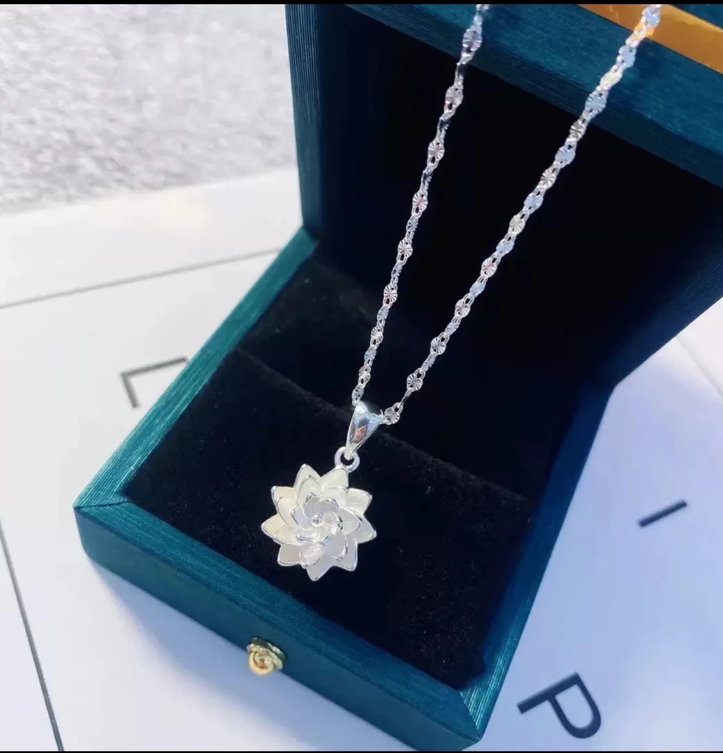 坠链均足银 足银项链 足银999大板莲花吊坠0410